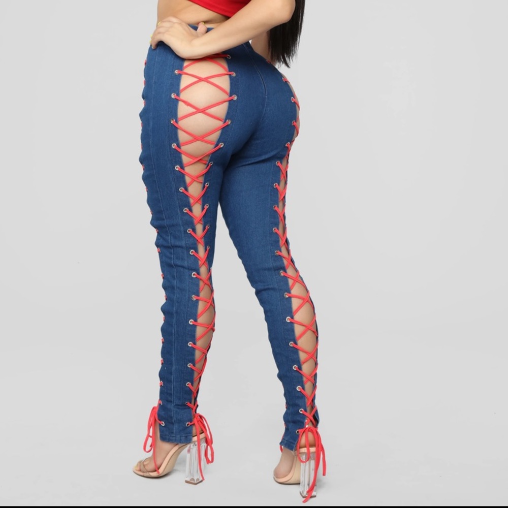 “She Bad” High Rise Lace Up Jeans